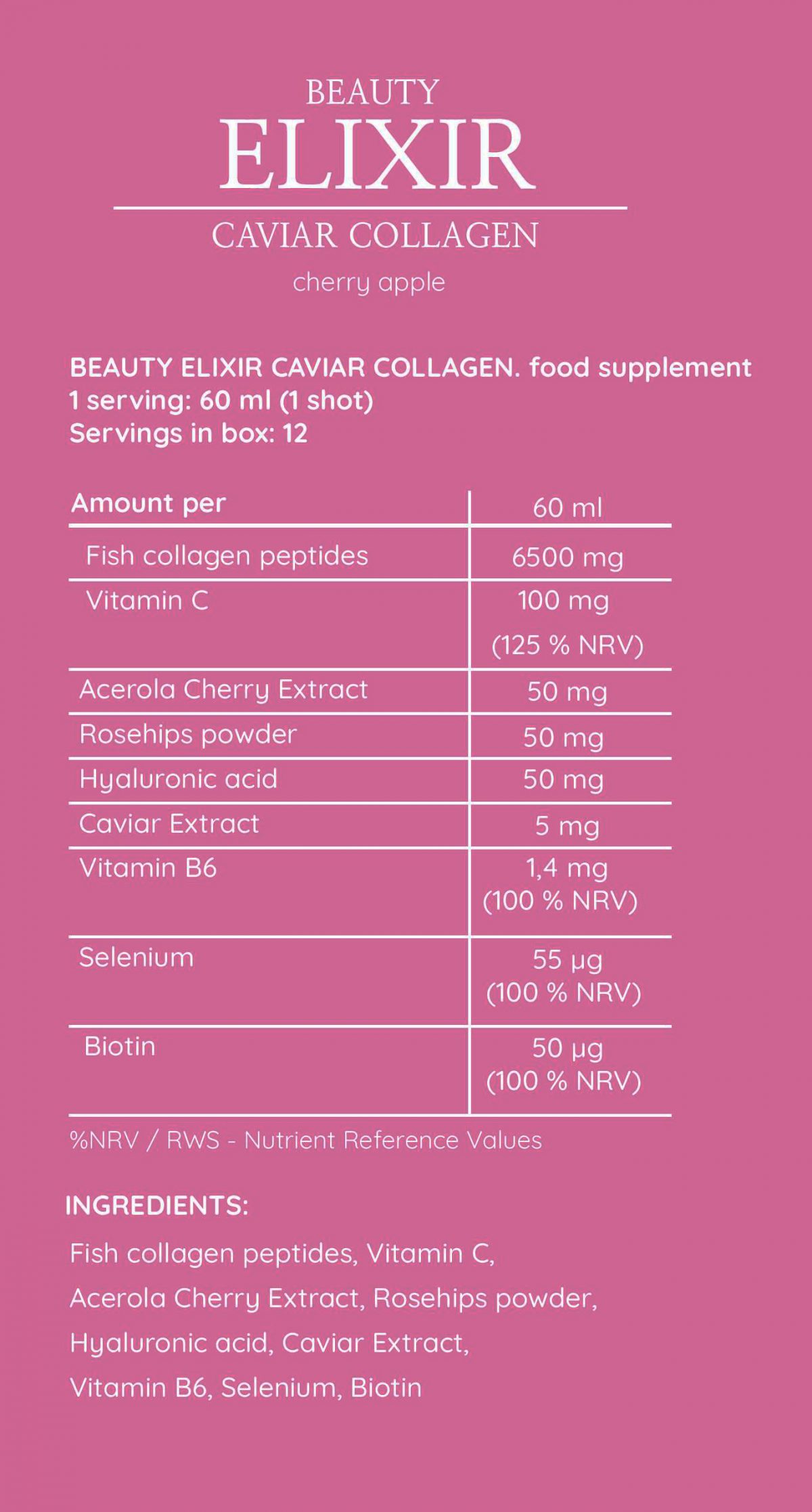BEAUTY ELIXIR CAVIAR COLLAGEN SHOT 60 ml. (вишна-јаболко) - Image 2