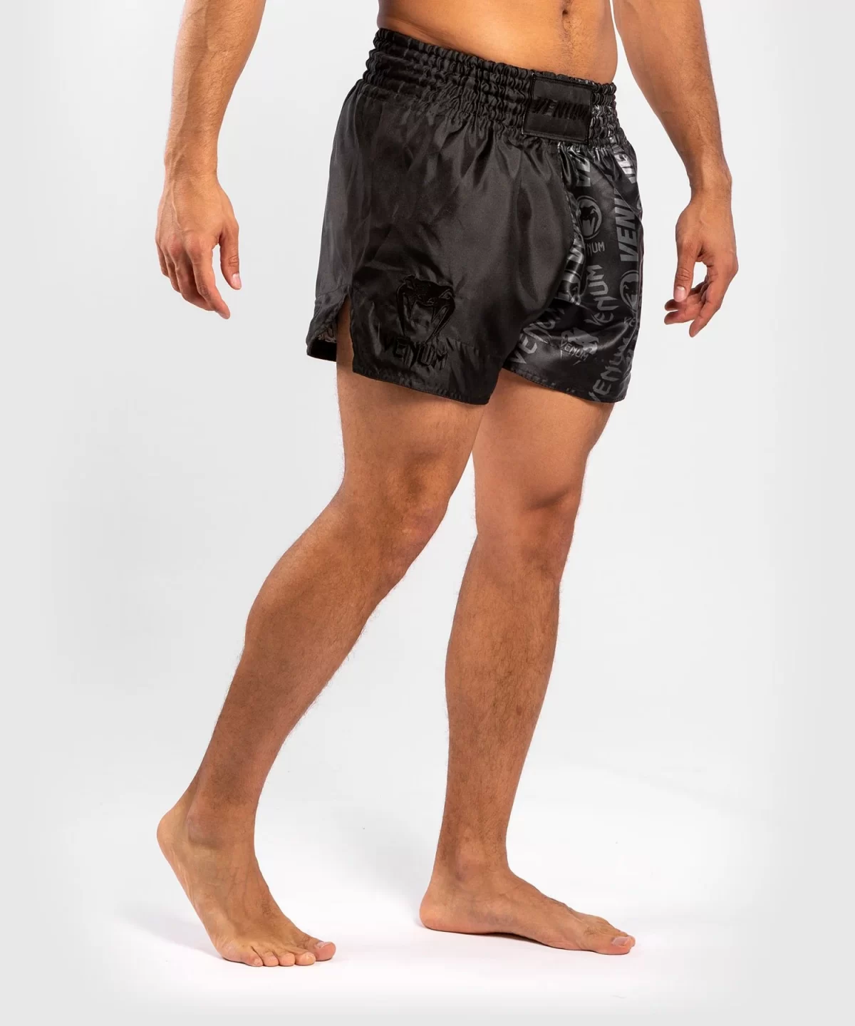 Venum Logos Muay Thai Shorts - Black/Black - Image 4