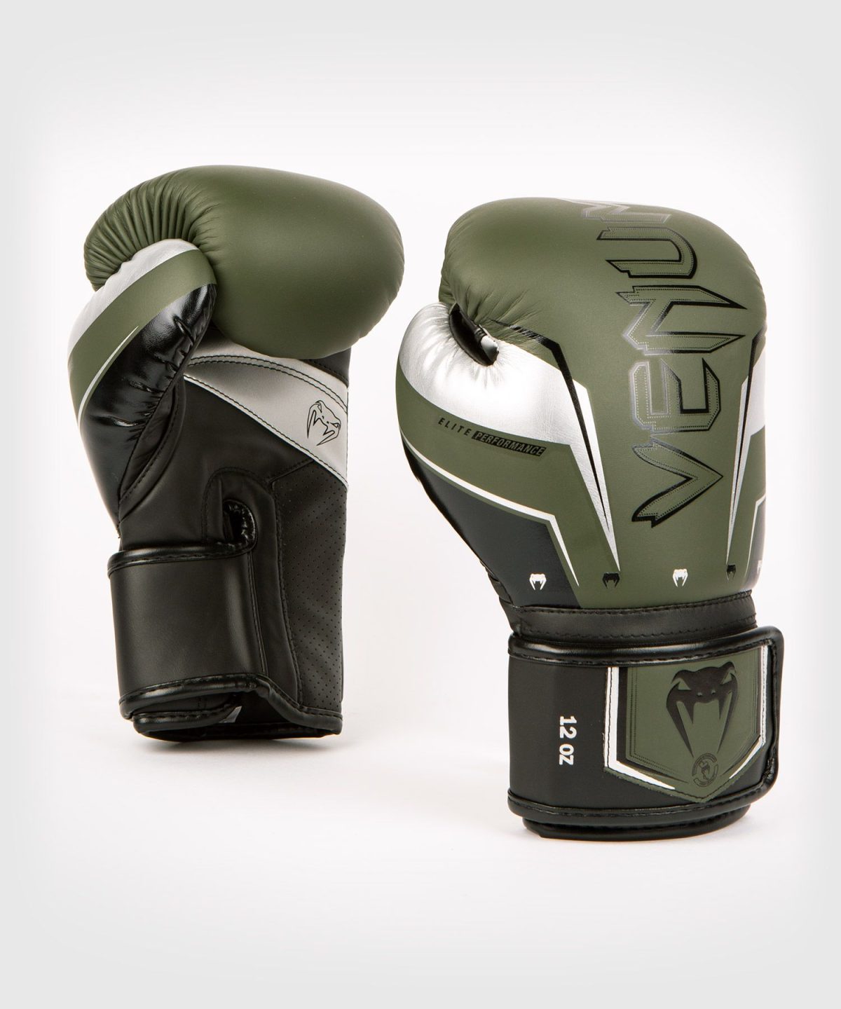 VENUM ELITE EVO BOXING GLOVES - KHAKI/SILVER - Image 6