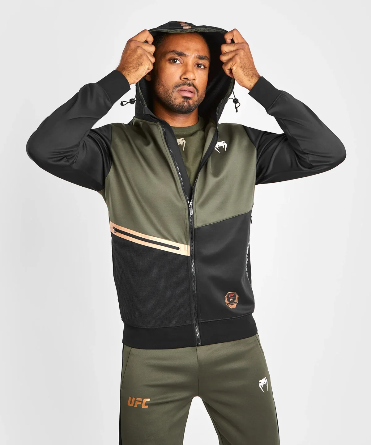 UFC Adrenaline by Venum Fight Week Men’s Zip Hoodie - Khaki/Bronze - Image 6