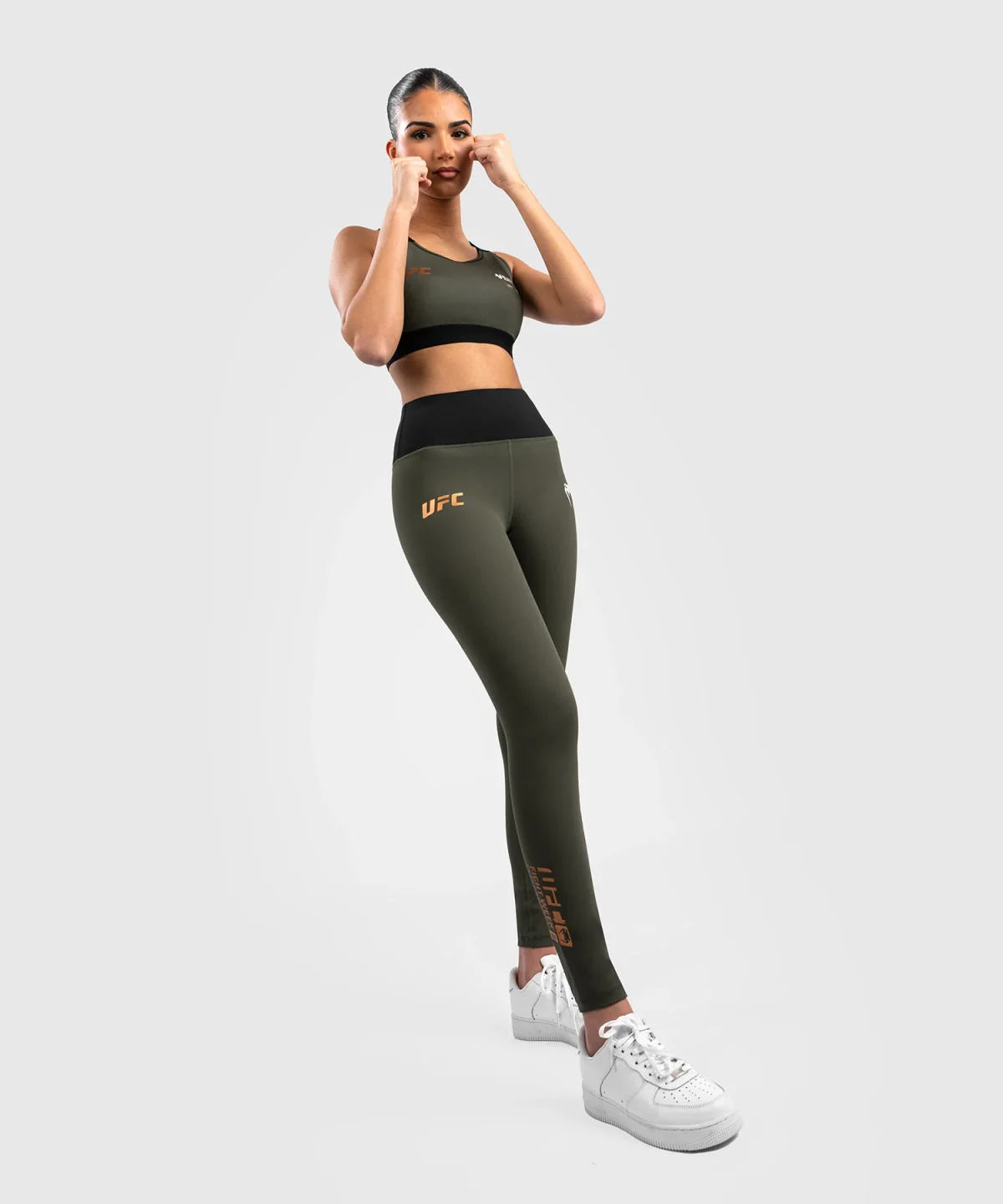 UFC Adrenaline by Venum Fight Week Women’s Performance Tight - Khaki/Bronze - Image 3