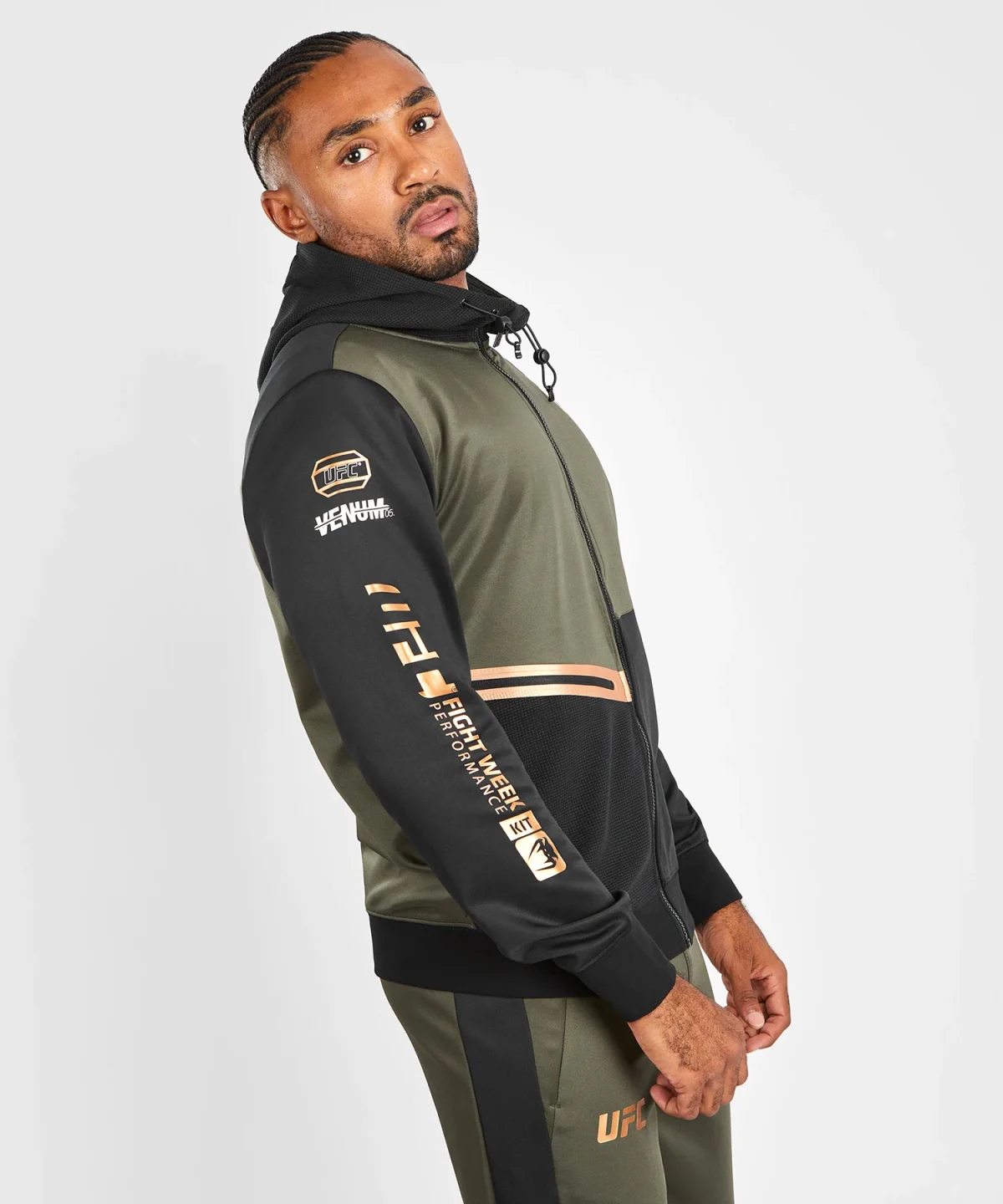 UFC Adrenaline by Venum Fight Week Men’s Zip Hoodie - Khaki/Bronze - Image 7