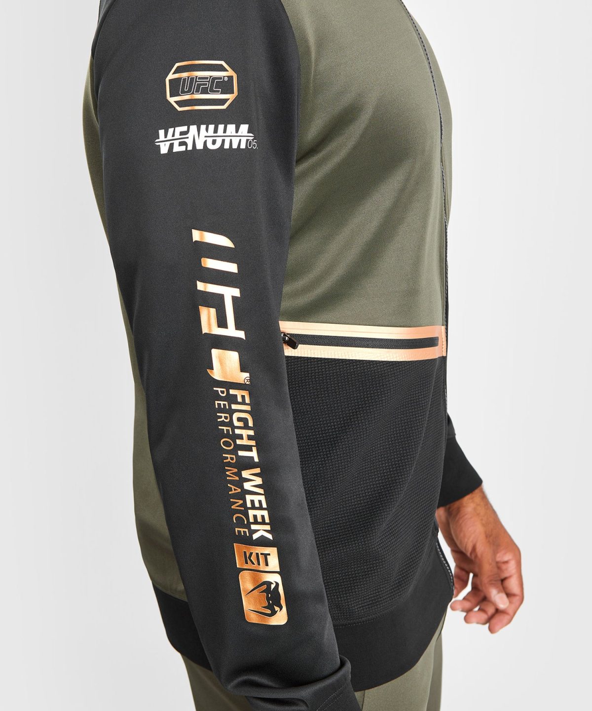 UFC Adrenaline by Venum Fight Week Men’s Zip Hoodie - Khaki/Bronze - Image 3