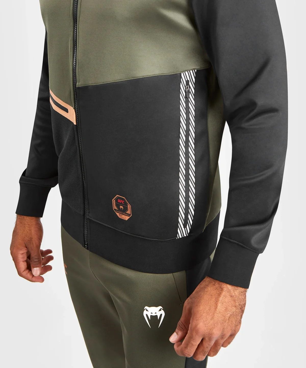 UFC Adrenaline by Venum Fight Week Men’s Zip Hoodie - Khaki/Bronze - Image 4
