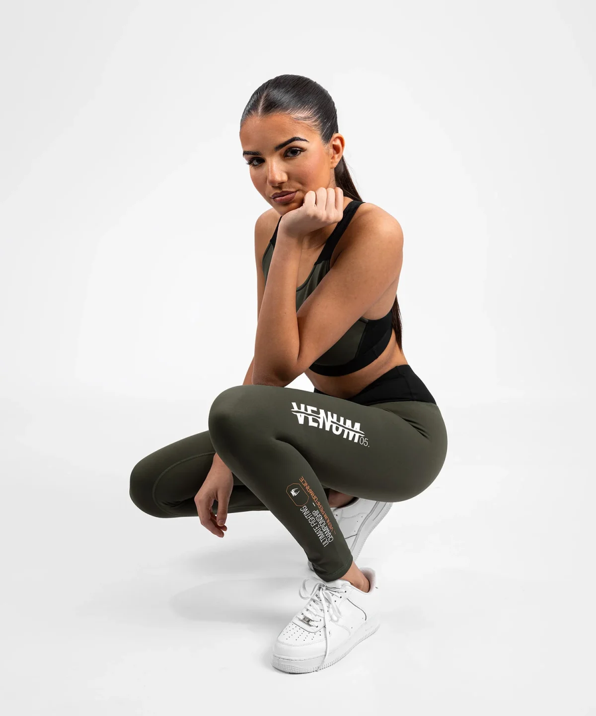 UFC Adrenaline by Venum Fight Week Women’s Performance Tight - Khaki/Bronze - Image 2
