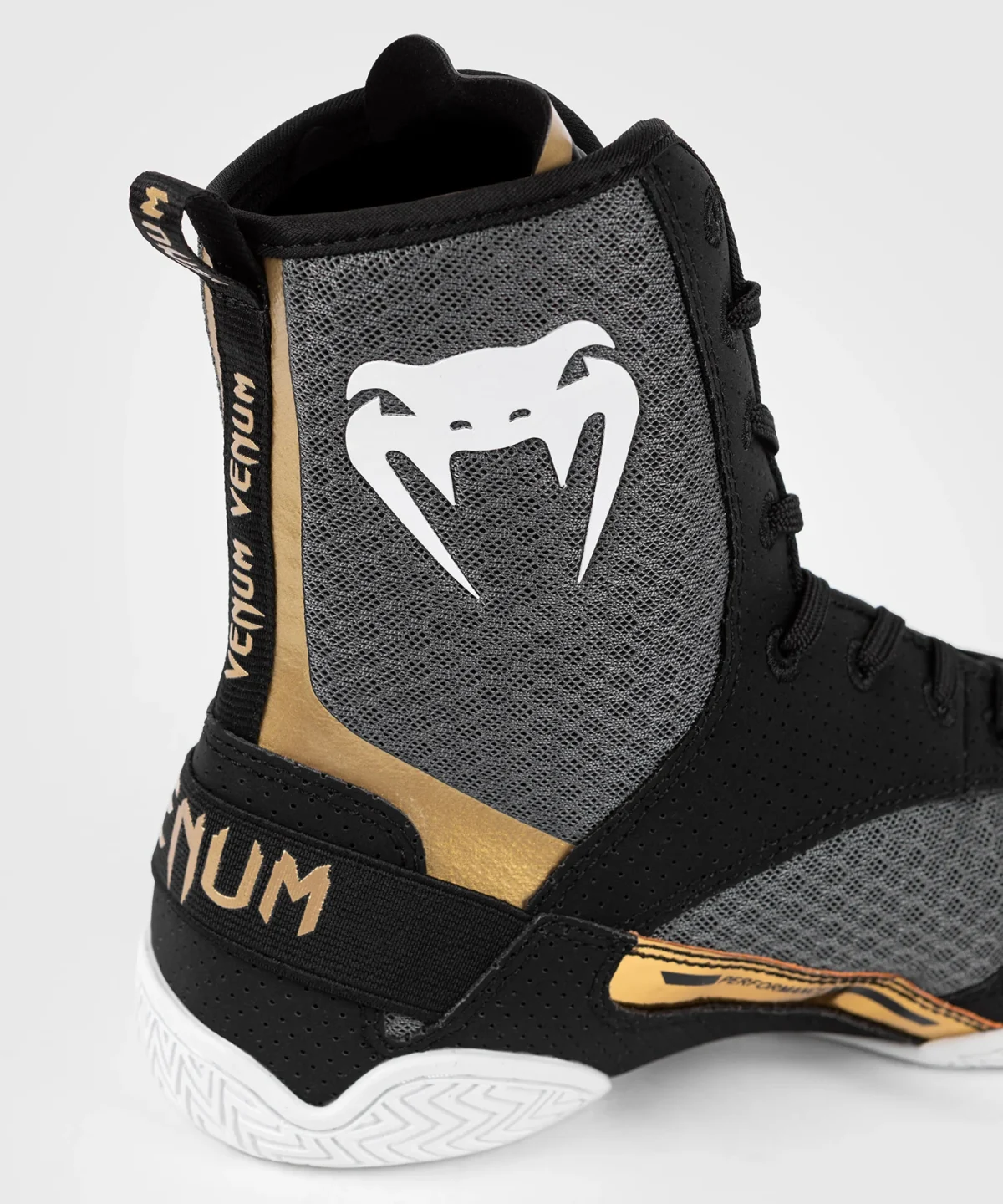 Venum Elite Boxing Shoes - Black/White/Gold - Image 2