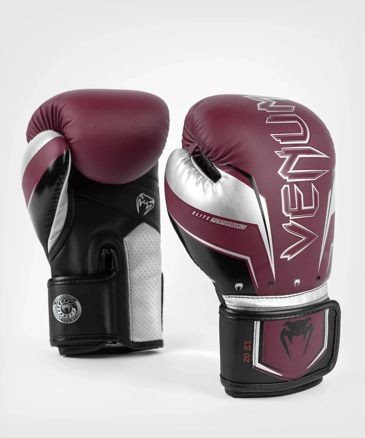 Venum Elite Evo Boxing Gloves - Burgundy/Silver - Image 2