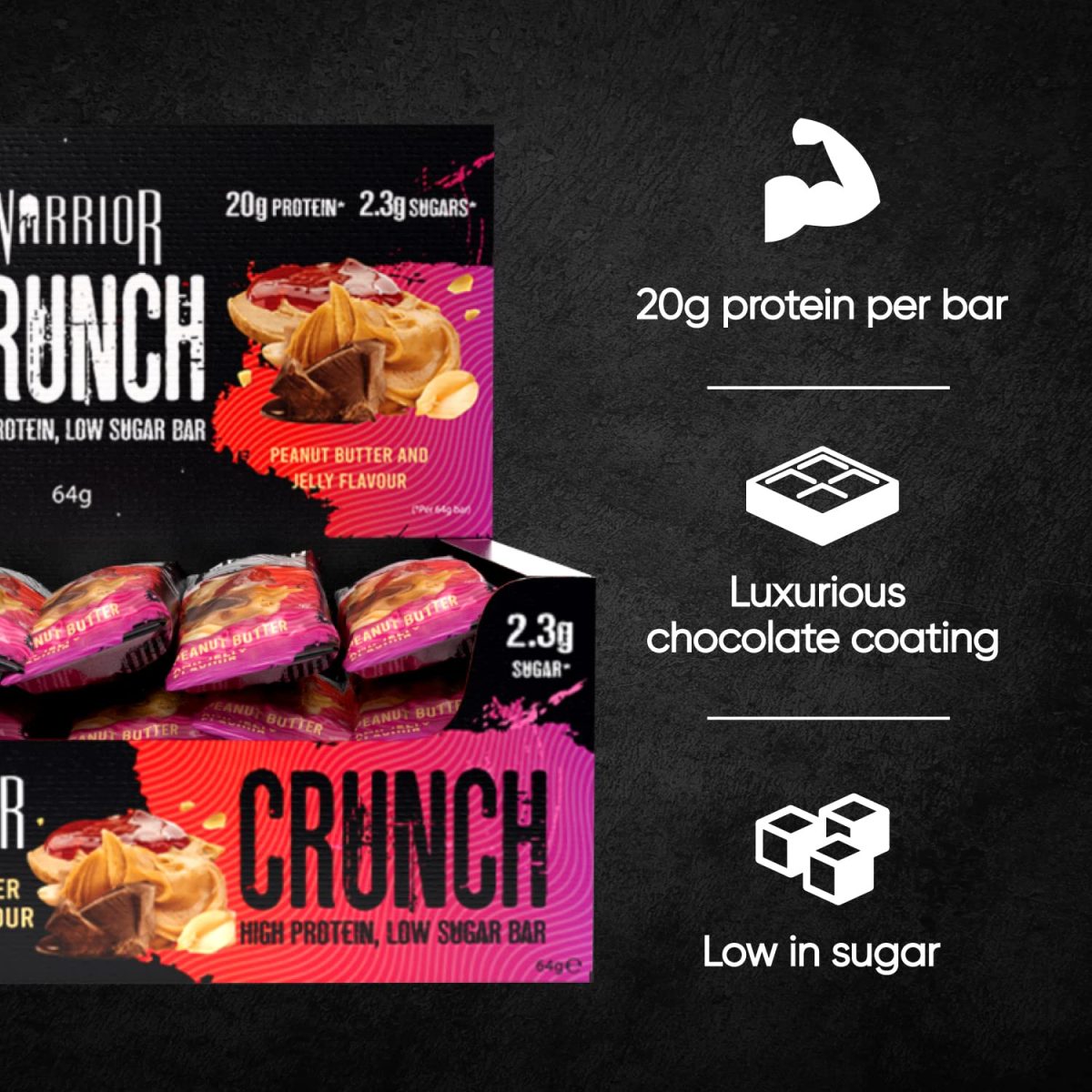 Warrior CRUNCH Protein Bar 64 gr. (путер од киририки & желе) - Image 3