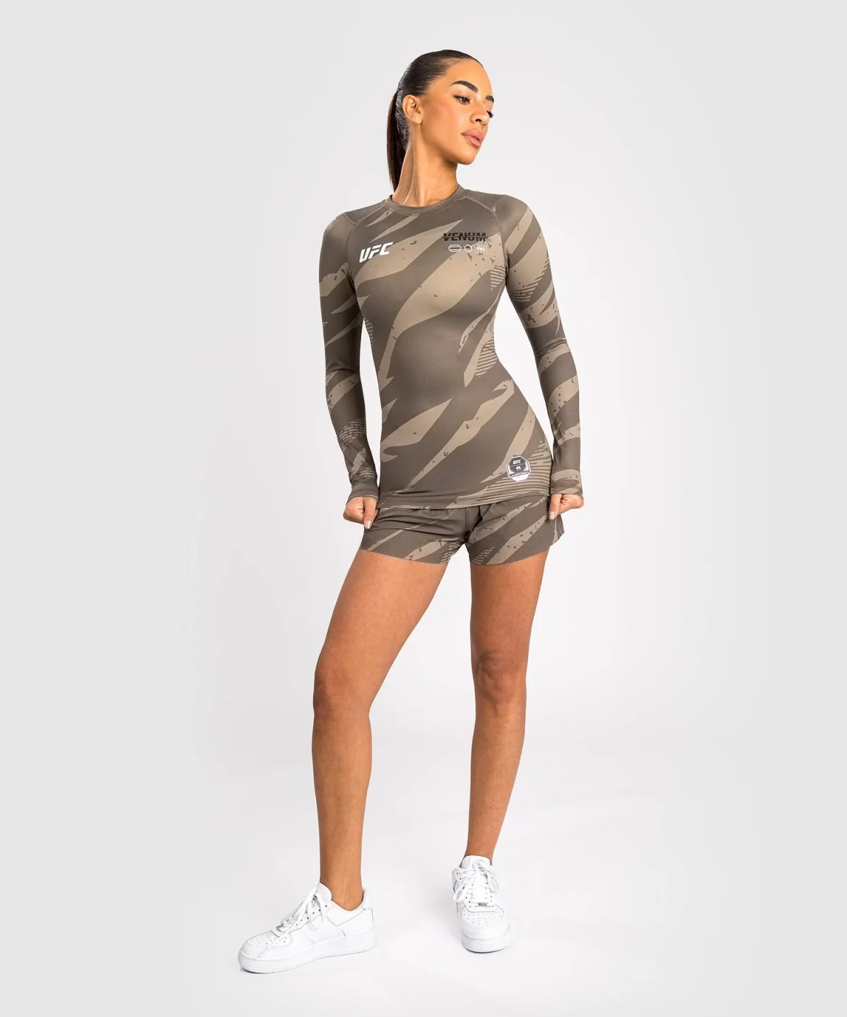 UFC Adrenaline by Venum Fight Week Women’s Performance Long Sleeve Rashguard - Desert Camo - Image 5