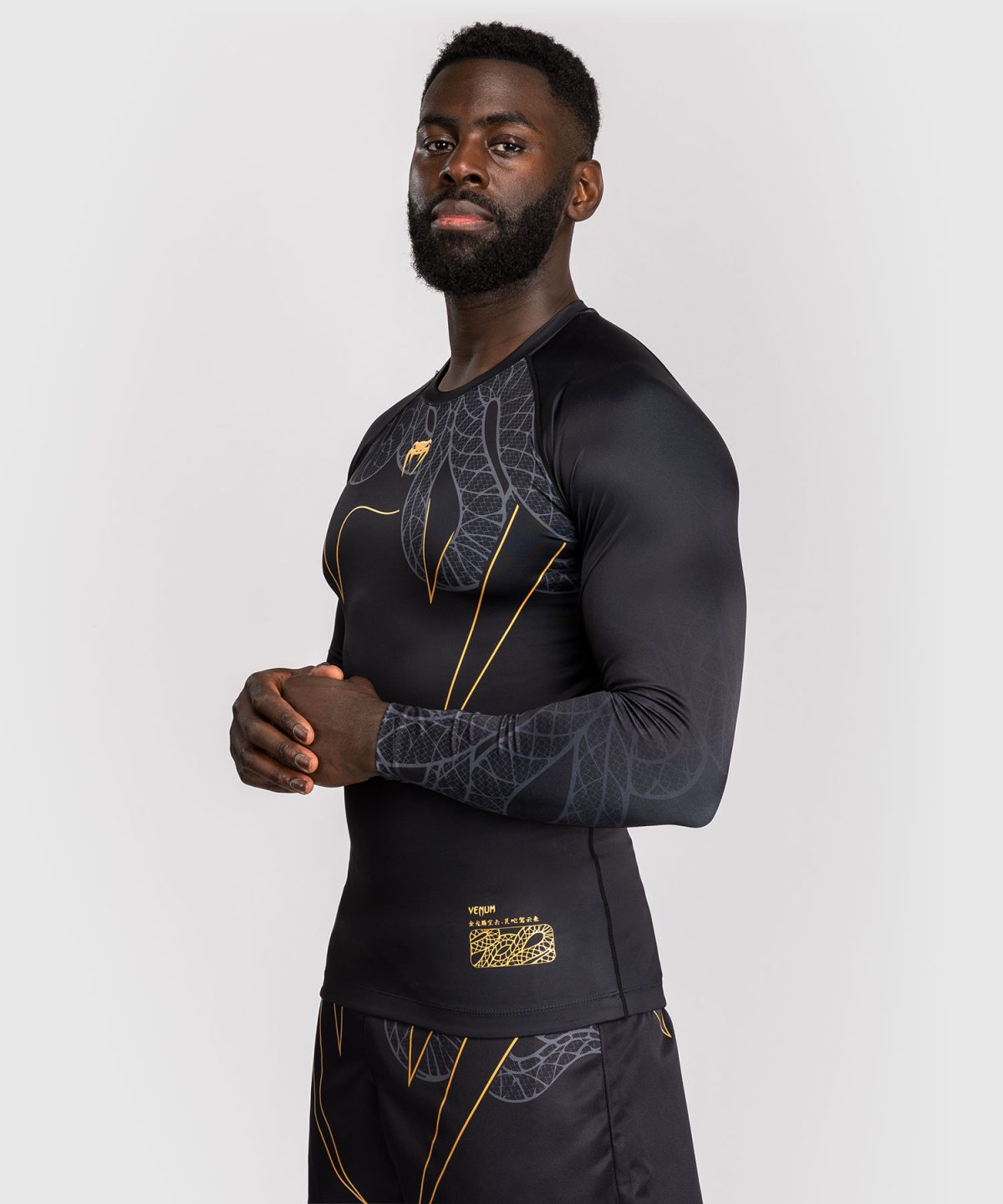 Venum Serpenti Rashguards Long Sleeves - Black/Silver/Gold - Image 2