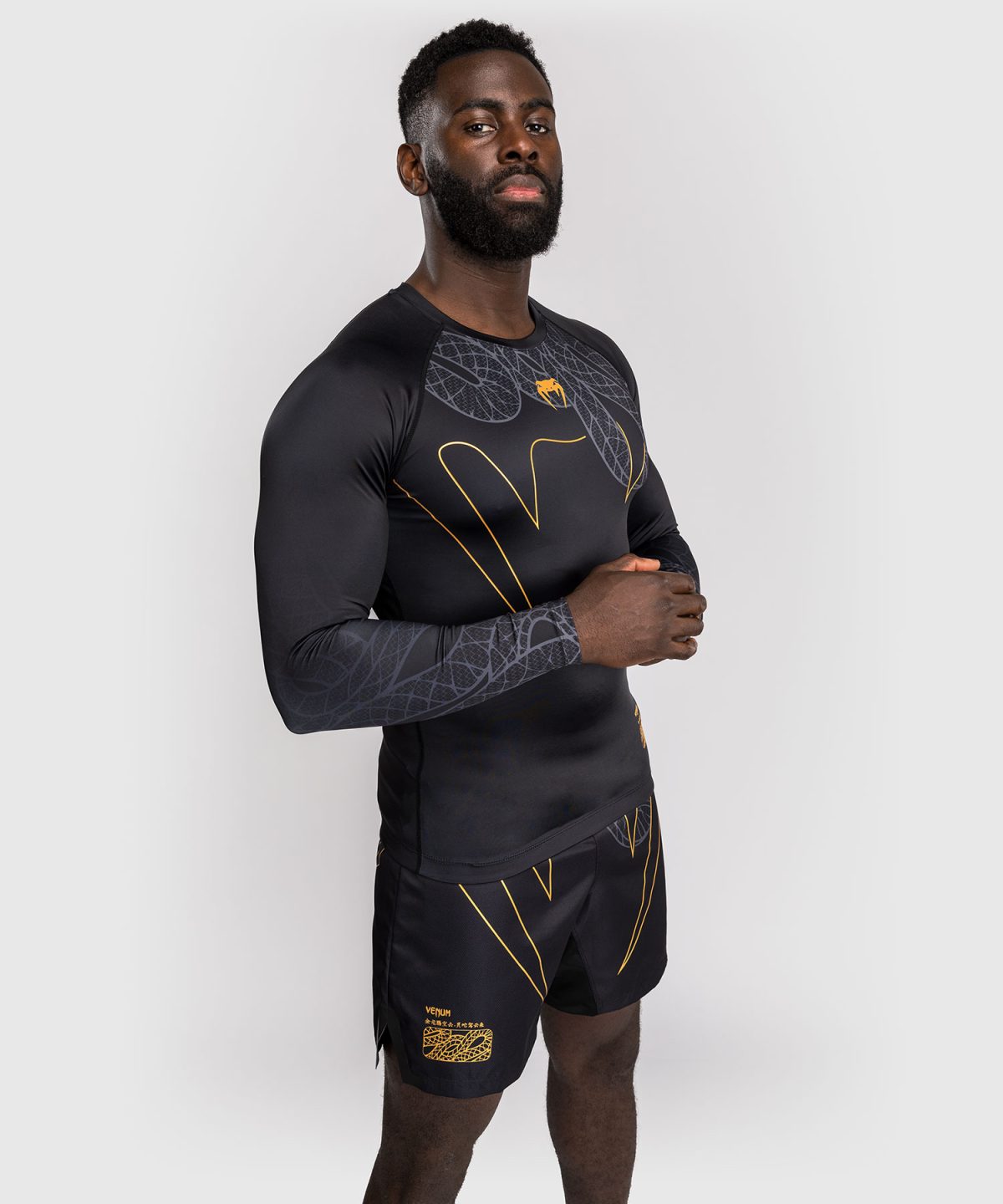 Venum Serpenti Rashguards Long Sleeves - Black/Silver/Gold - Image 4