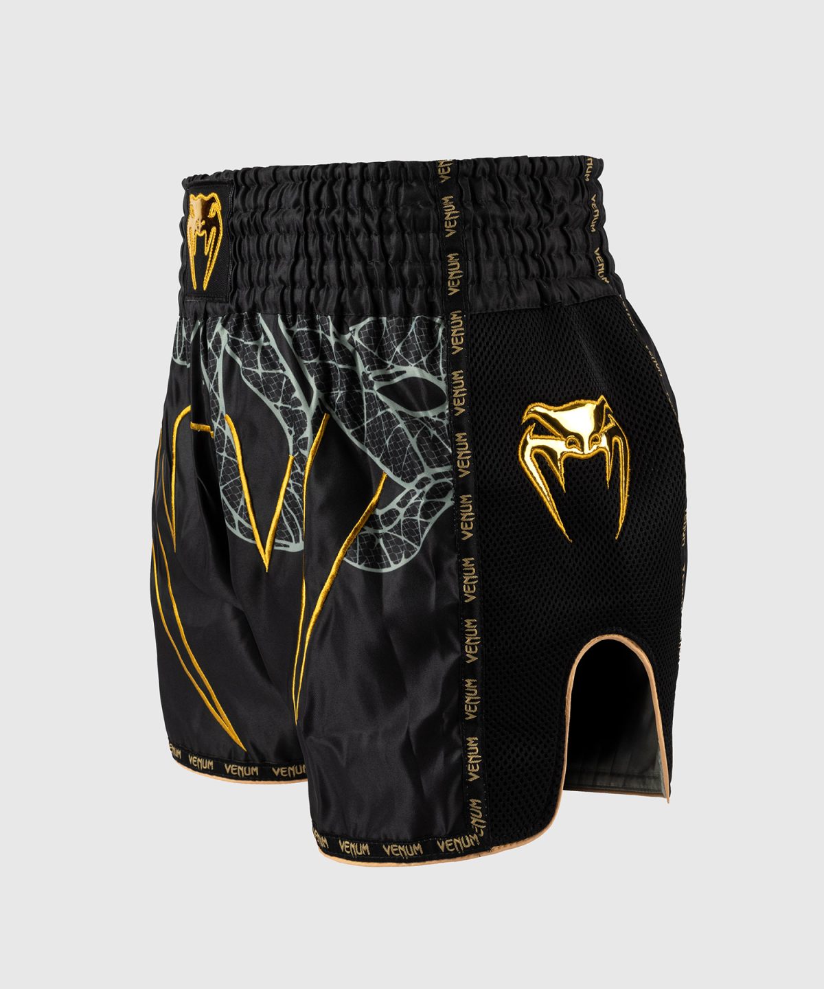 Venum Serpenti Muay Thai Shorts - Black/Silver/Gold - Image 2
