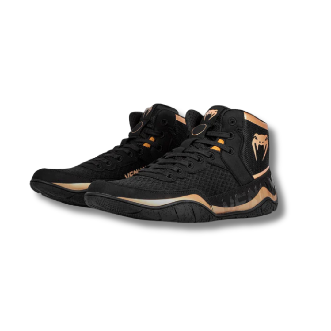 Untitled design (39) Venum Elite Wrestling Shoes - Black/Bronze - Image 1