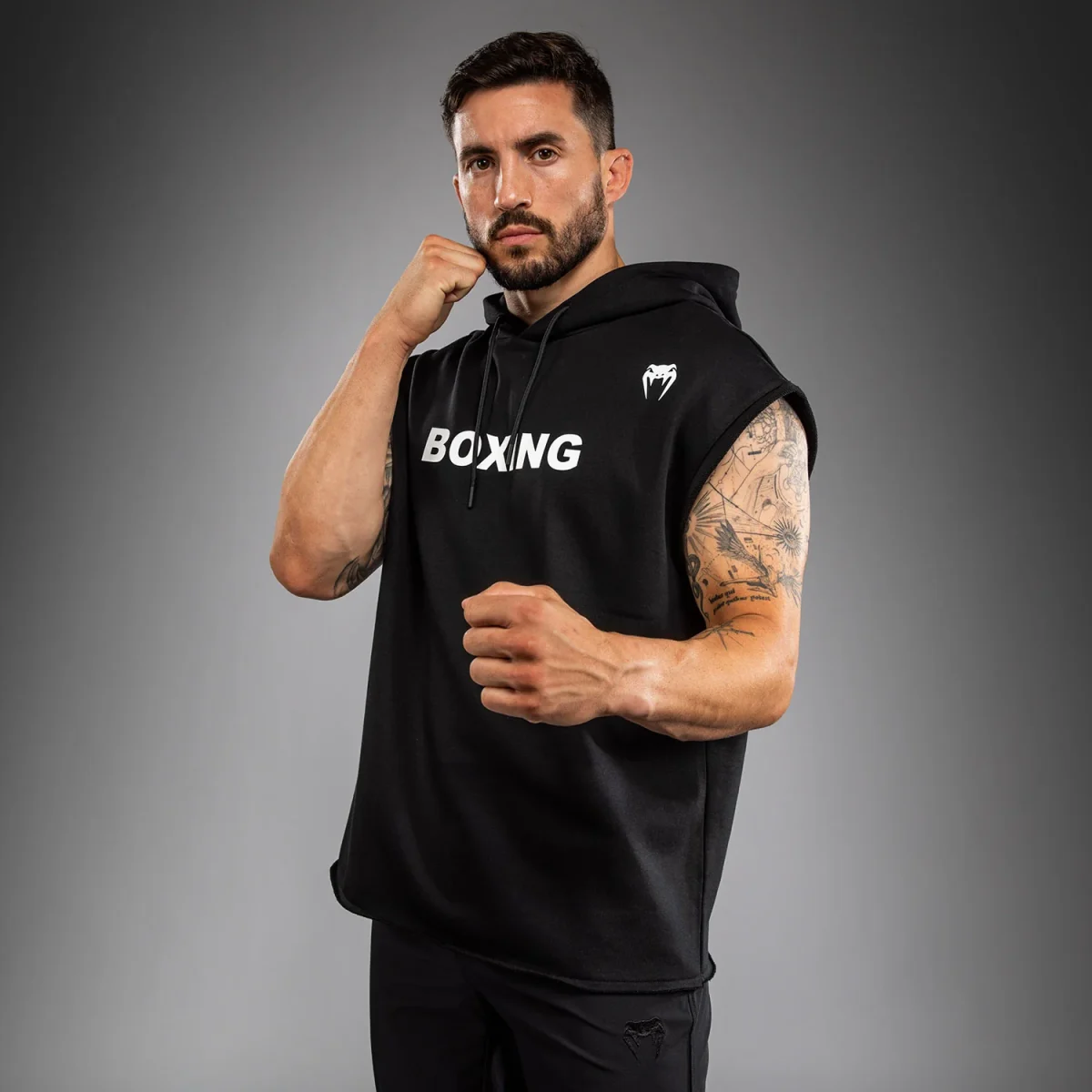 Venum VT Boxing Sleeveless Hoodie - Black/White - Image 3