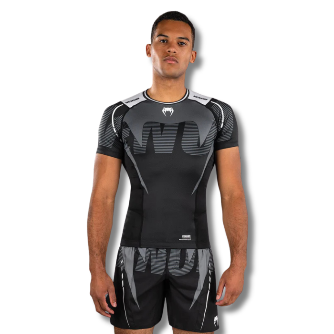 Untitled design (47) Venum Adrenaline Short Sleeve Rashguard - Black/Silver Grey - Image 1